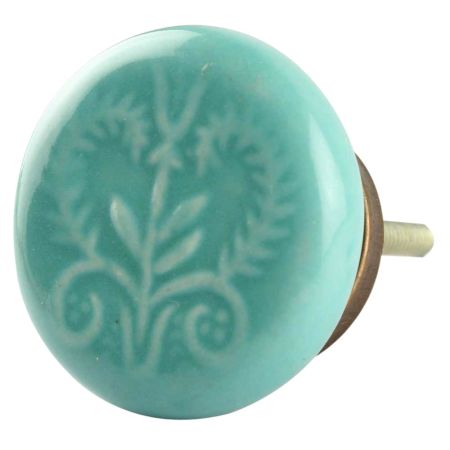 Sea Green Leaf Ceramic Flat Drawer Knob Online